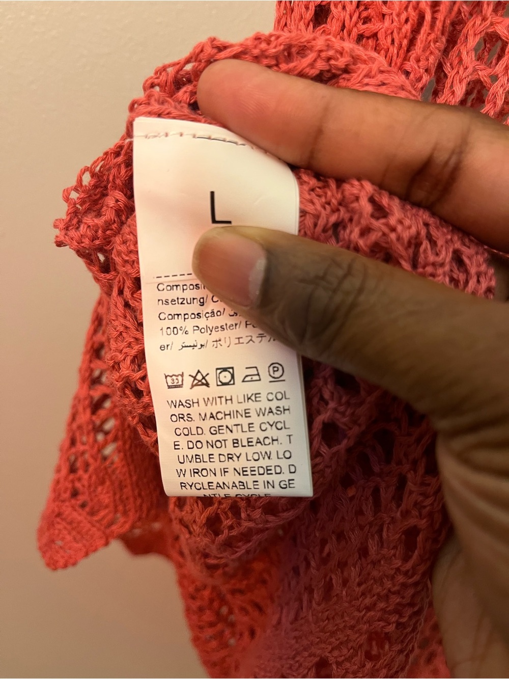 Crochet Slip Dress Bathing , Suit Cover up,- Coral Pink - Picture 4 of 4